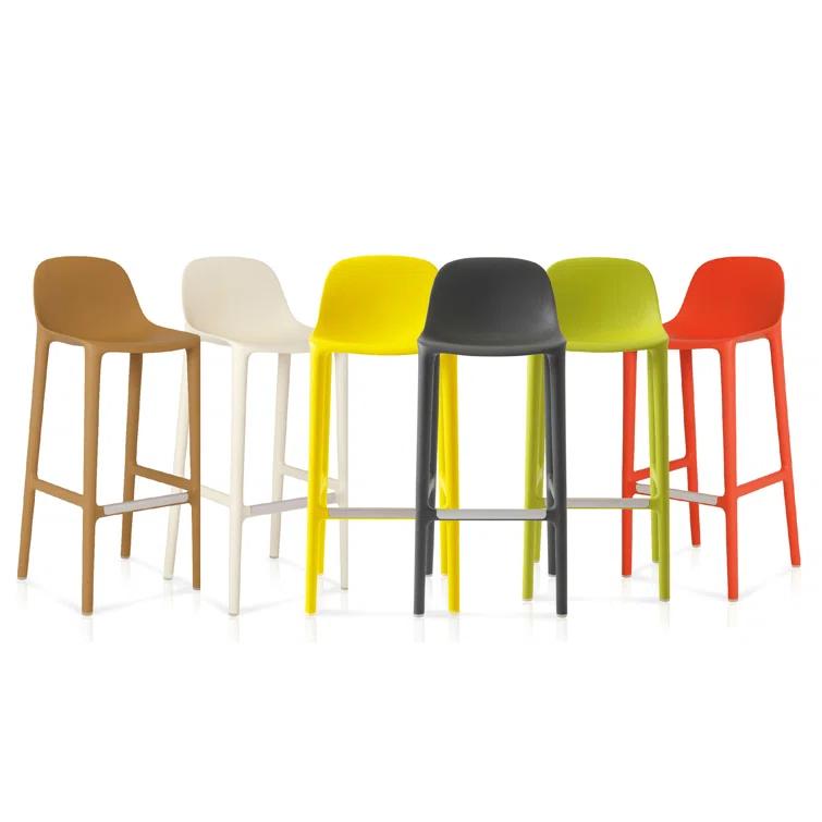 Orange Recycled Wood and Polypropylene Bar Stool