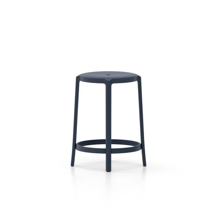 Dark Blue Recycled PET and Metal Counter Stool