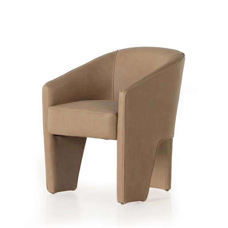 Beige Contemporary Leather-Wood Upholstered Arm Chair 25"W
