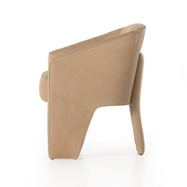 Beige Contemporary Leather-Wood Upholstered Arm Chair 25"W