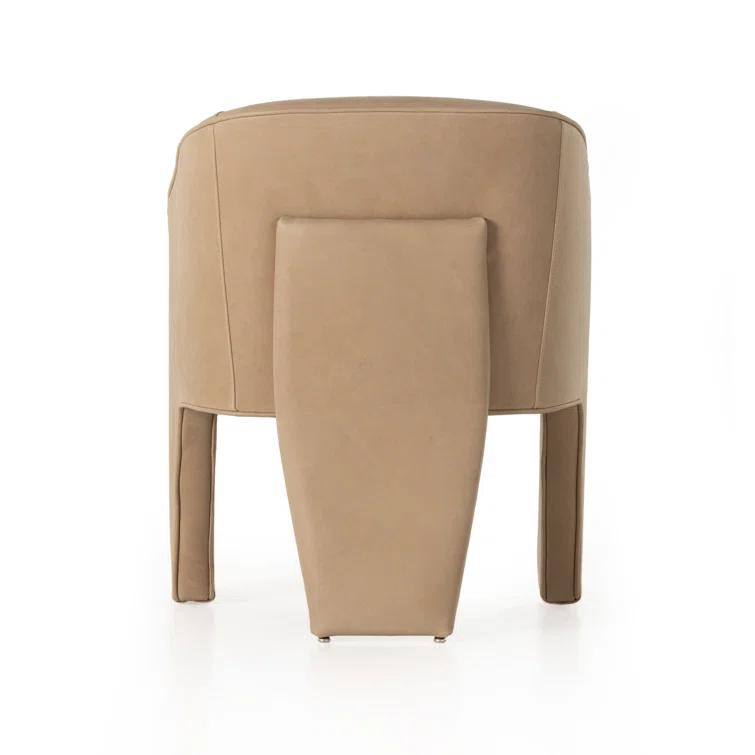 Beige Contemporary Leather-Wood Upholstered Arm Chair 25"W