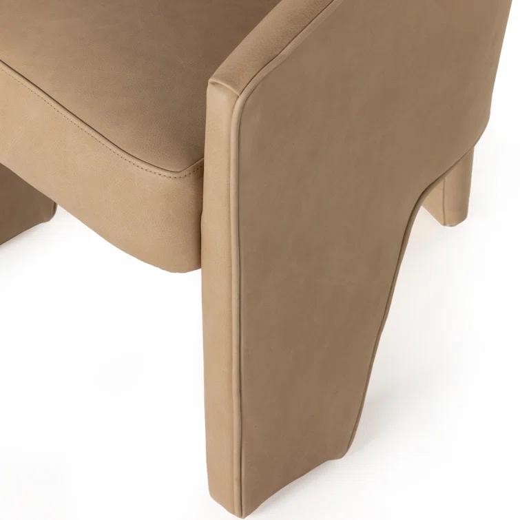 Beige Contemporary Leather-Wood Upholstered Arm Chair 25"W