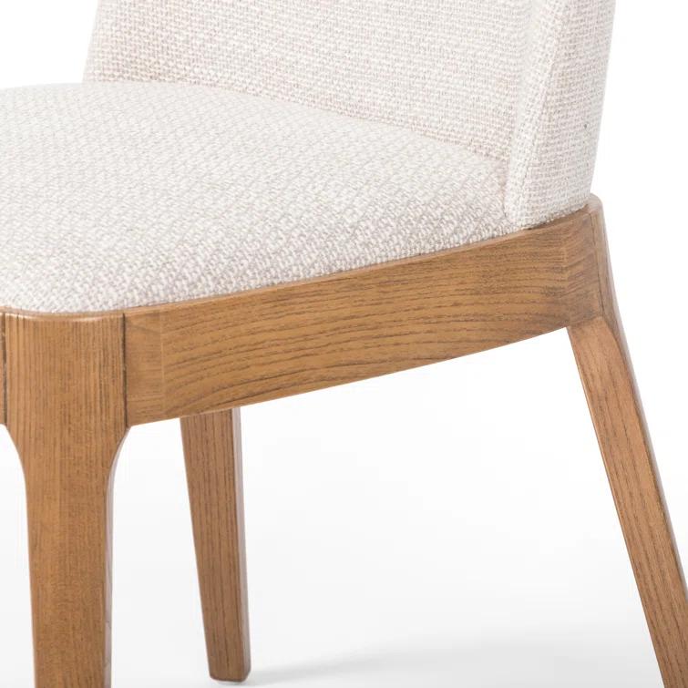 Splayed Solid Oak Legs High-Performance Cream Upholstered Side Chair