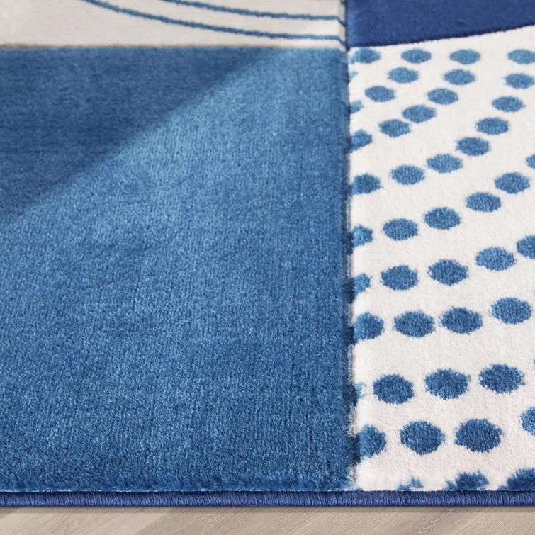 Clyte Blue Modern Geometric Boxes Lines 3D Textured Rug