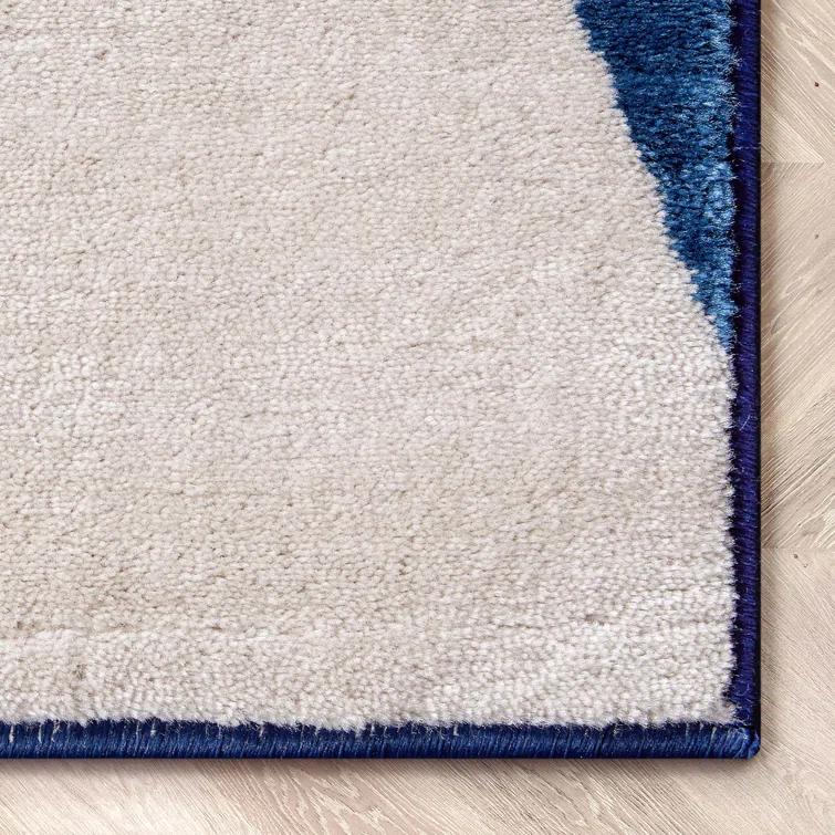 Clyte Blue Modern Geometric Boxes Lines 3D Textured Rug