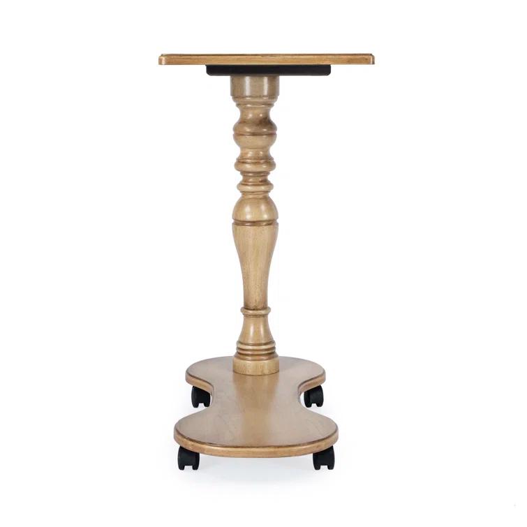 Antique Beige Wood Rectangular Mobile Tray Table