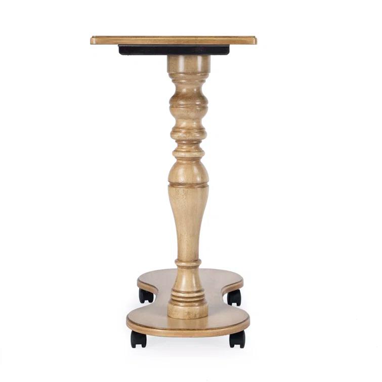 Antique Beige Wood Rectangular Mobile Tray Table