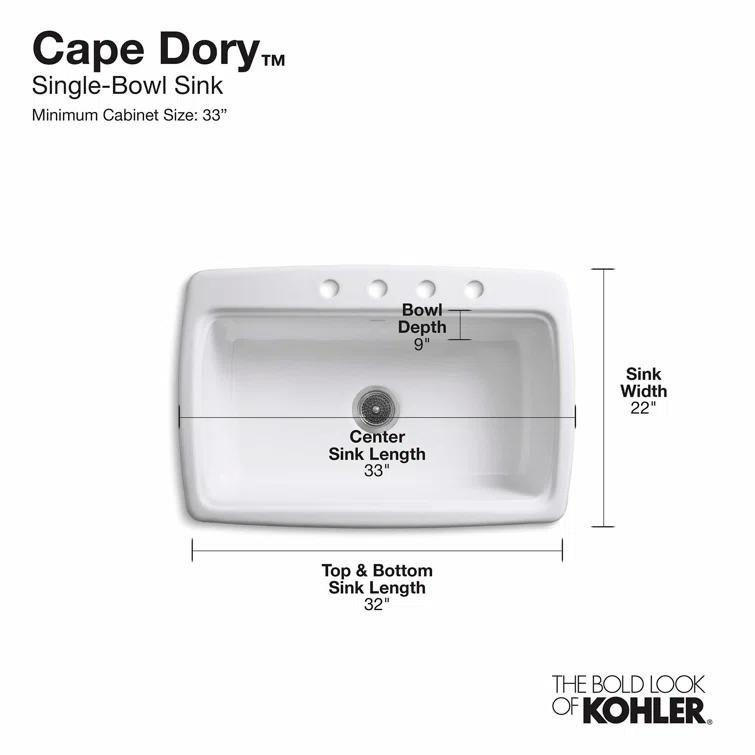 Cape Dory® 33" L x 22" W x 9-5/8" Top-Mount Single-Bowl Kitchen Sink