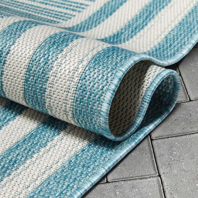 Fallon Frankie Stripes Blue Hi-Lo Indoor/Outdoor Area Rug