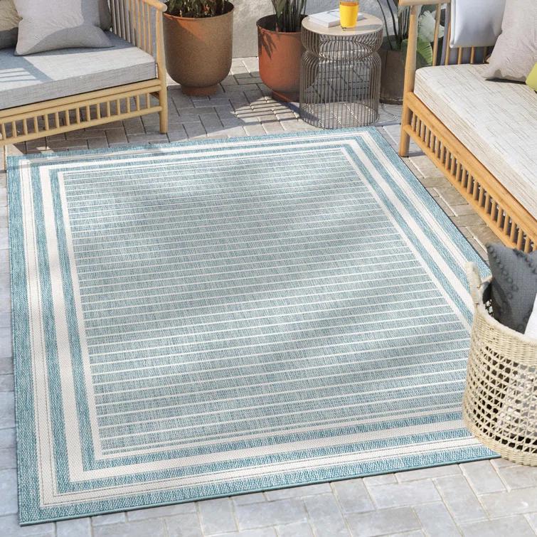 Fallon Frankie Stripes Blue Hi-Lo Indoor/Outdoor Area Rug