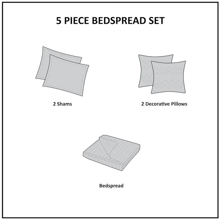 Madison Park Aubrey 5 Piece Jacquard Bedspread Set with Throw Pillows