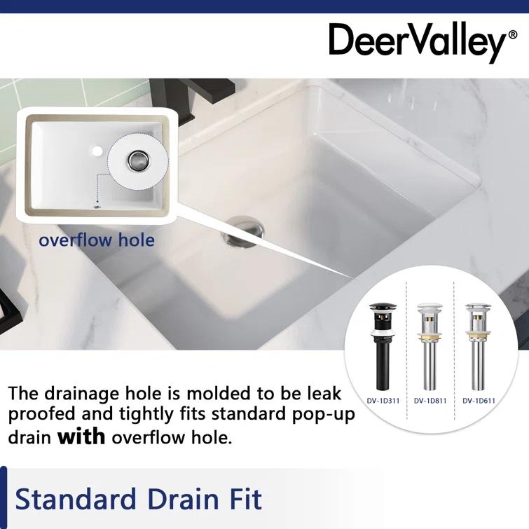 DeerValley Ursa 20" X 15.6" Rectangular Vitreous China Undermount Bathroom Sink with Overflow