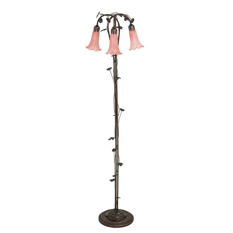 58" High Pink Tiffany Pond Lily 3 Light Floor Lamp