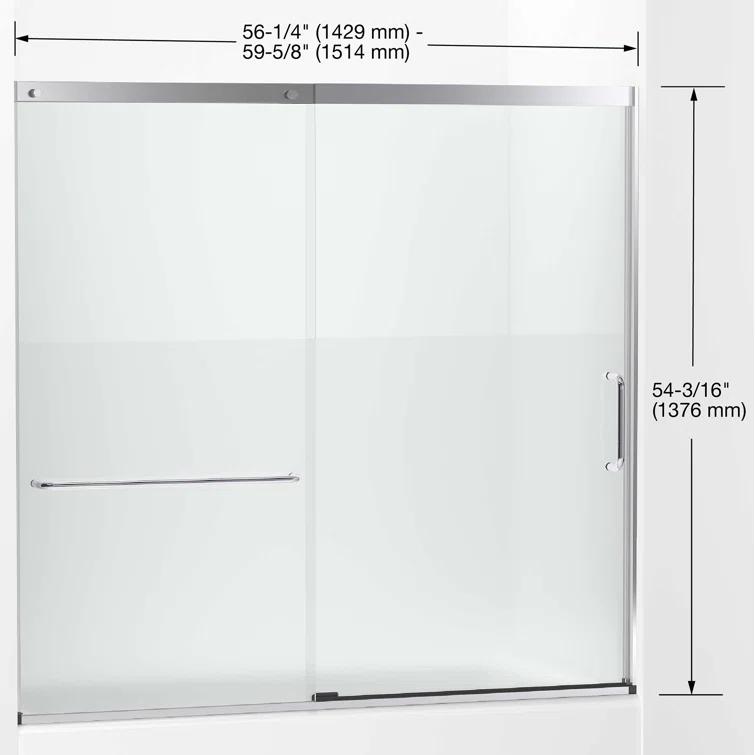 Elate Sliding Bath Door, 56-3/4-In H X 56-1/4 - 59-5/8-In W, With 1/4-In Thick Crystal Clear Glass