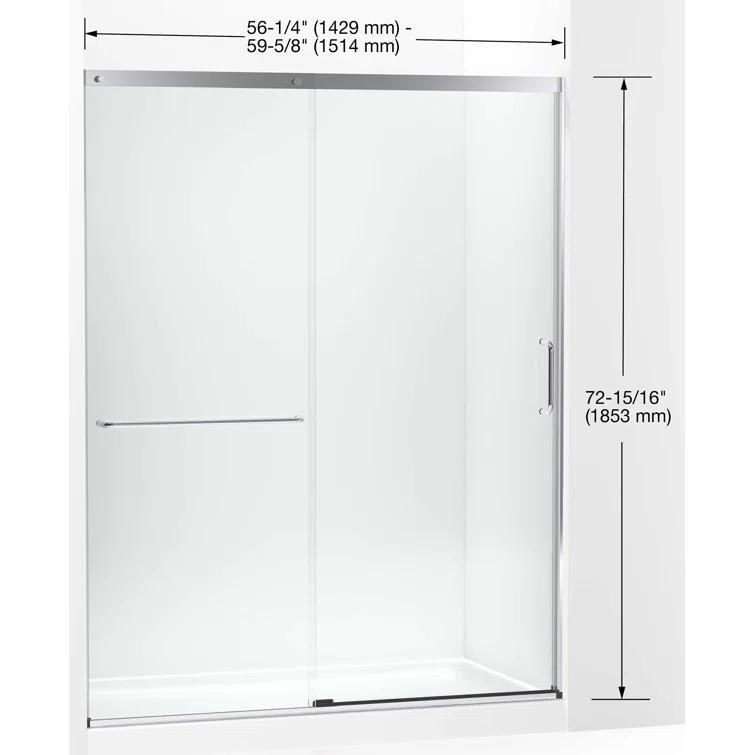 Elate Tall Sliding Shower Door, 75-1/2-In H X 56-1/4 - 59-5/8-In W, With Heavy 5/16-In Thick Crystal Clear Glass