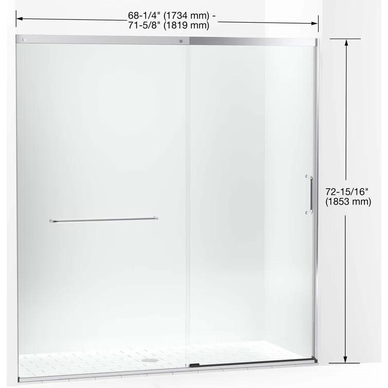 Sliding Shower Door, 75-1/2-In H X 68-1/4 - 71-5/8-In W, With Heavy 5/16-In Thick Crystal Clear Glass