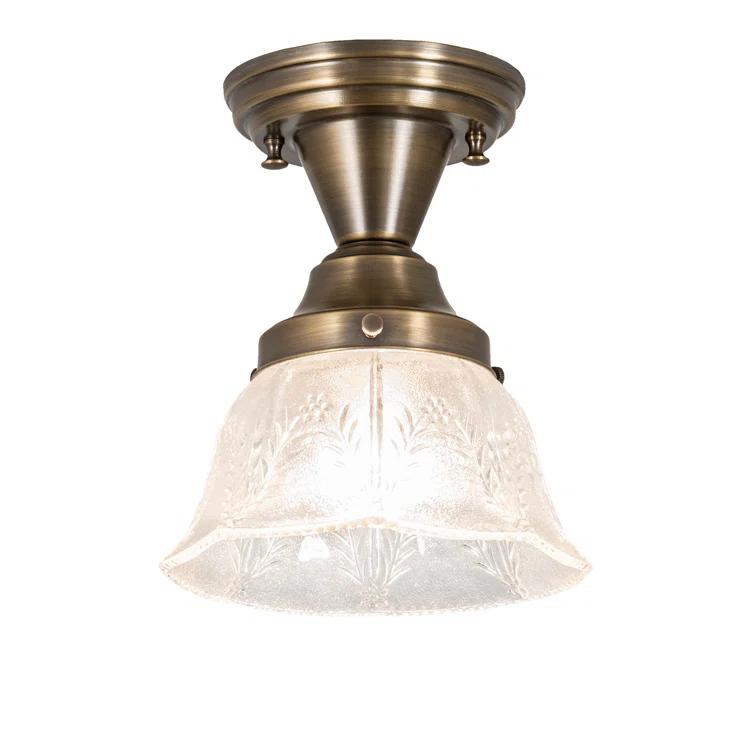 Antique Brass & Clear Glass Single-Light Semi-Flush Mount