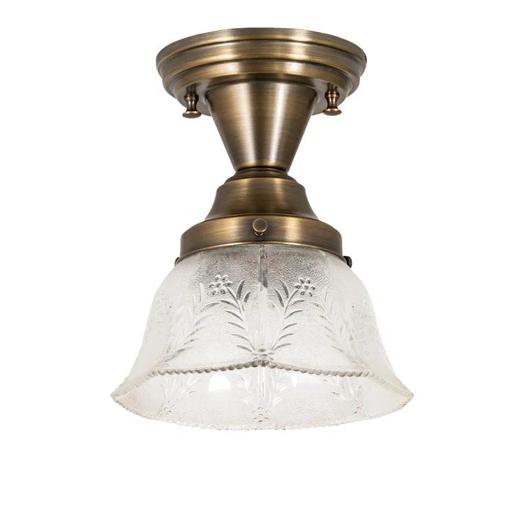 Antique Brass & Clear Glass Single-Light Semi-Flush Mount