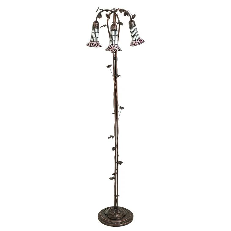 Mahogany Bronze 58" Stained Glass Floor Lamp with Pink/White Shades