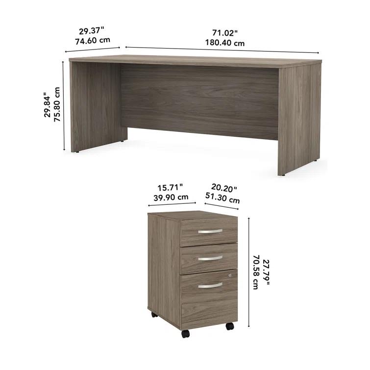 Studio C Executive Office Desk with Mobile File Cabinet
