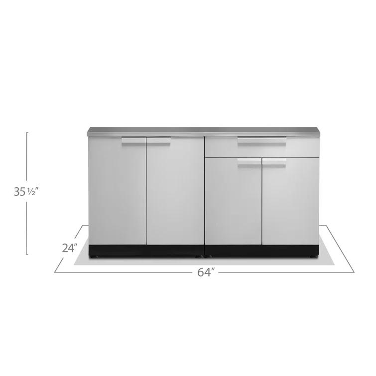 Outdoor Kitchen Stainless Steel 64" W x 24" D x 36.5" H 2-Piece Modular Cabinet Set