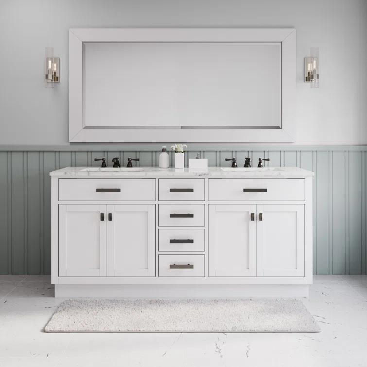 Hartford 72" Carrara White Marble Countertop Bath Vanity in Pure White with Faucet