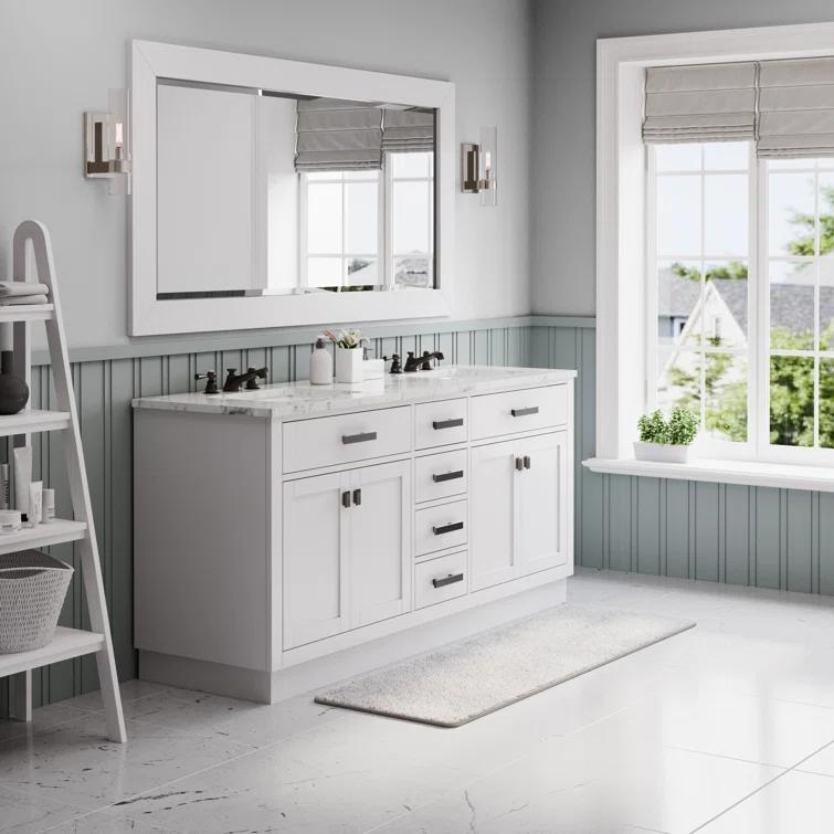 Hartford 72" Carrara White Marble Countertop Bath Vanity in Pure White with Faucet