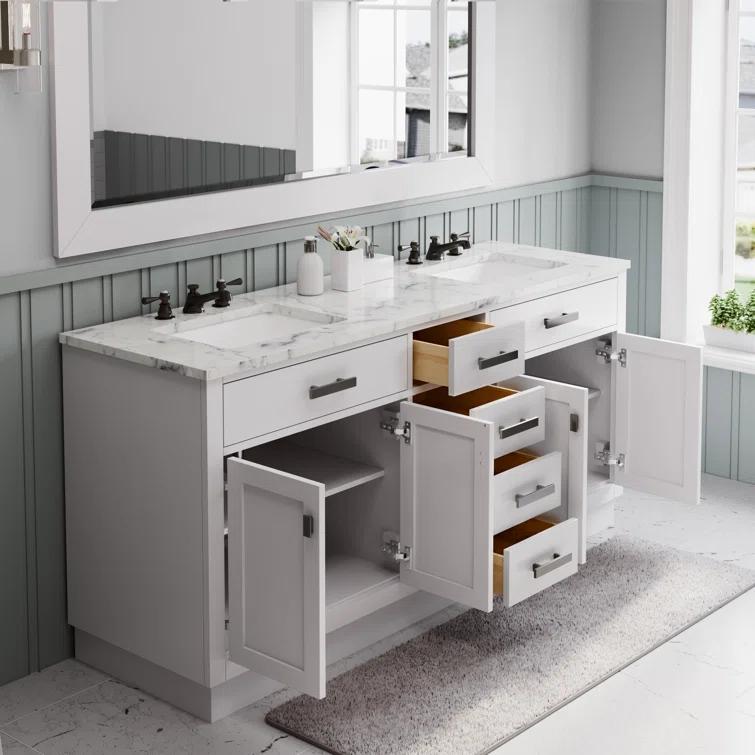 Hartford 72" Carrara White Marble Countertop Bath Vanity in Pure White with Faucet