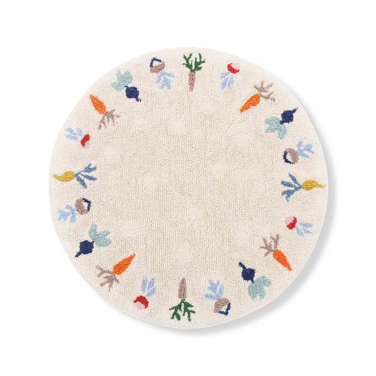 LOOMY Machine Washable Round Handwoven  Wool Area Rug in Beige/Orange/Blue