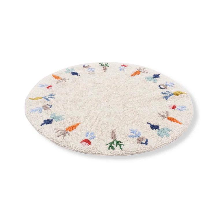 LOOMY Machine Washable Round Handwoven  Wool Area Rug in Beige/Orange/Blue