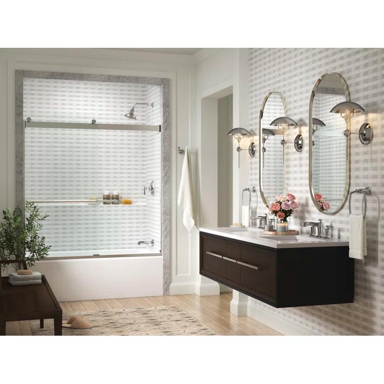 Levity Plus Less Sliding Bath Door, 61-9/16 In. H X 56-5/8 - 59-5/8 In. W, With 3/8 In.-Thick Crystal Clear Glass