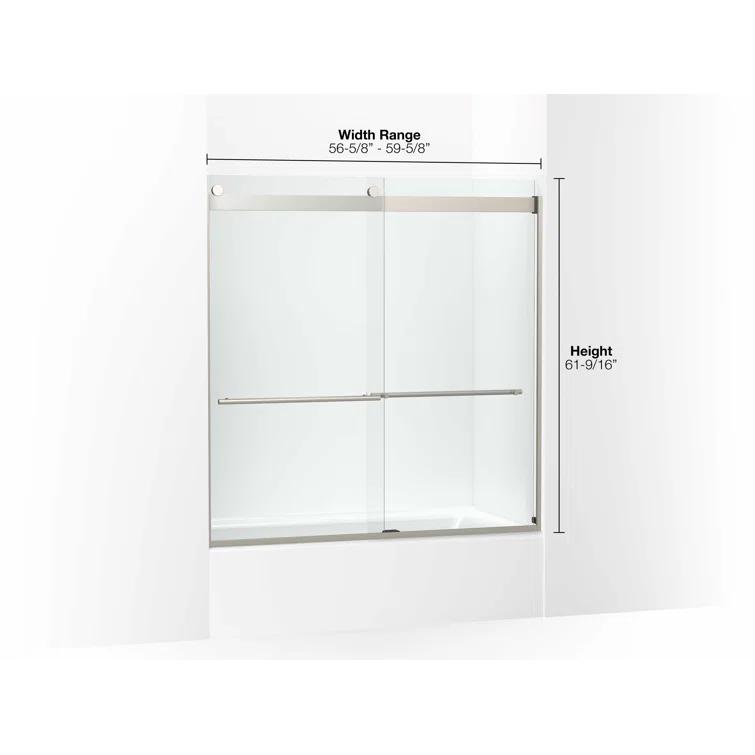 Levity Plus Less Sliding Bath Door, 61-9/16 In. H X 56-5/8 - 59-5/8 In. W, With 3/8 In.-Thick Crystal Clear Glass