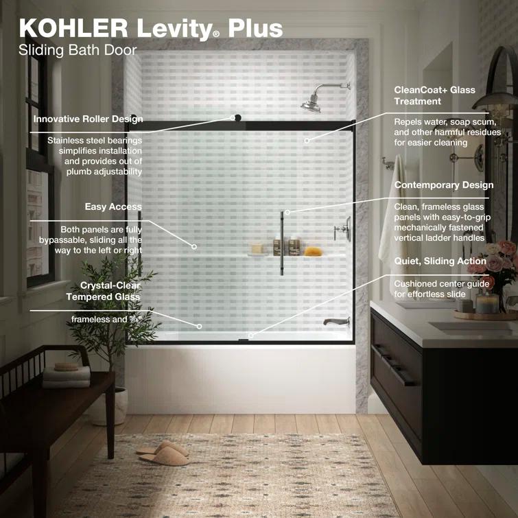 Levity Plus Less Sliding Bath Door, 61-9/16 In. H X 56-5/8 - 59-5/8 In. W, With 5/16 In.-Thick Crystal Clear Glass