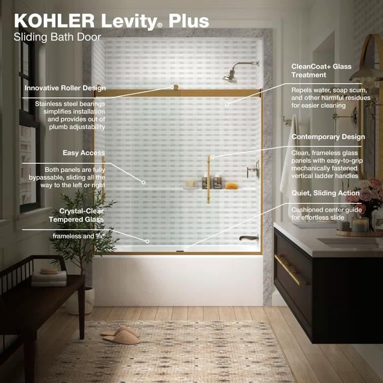 Levity Plus Less Sliding Bath Door, 61-9/16 In. H X 56-5/8 - 59-5/8 In. W, With 5/16 In.-Thick Crystal Clear Glass