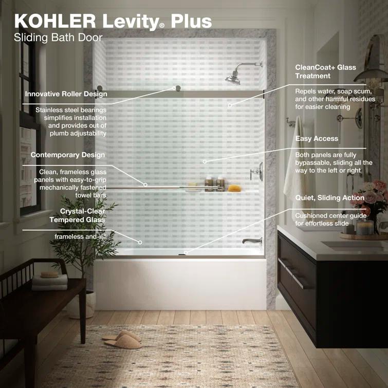 Levity Plus Less Sliding Bath Door, 61-9/16 In. H X 56-5/8 - 59-5/8 In. W, With 3/8 In.-Thick Crystal Clear Glass