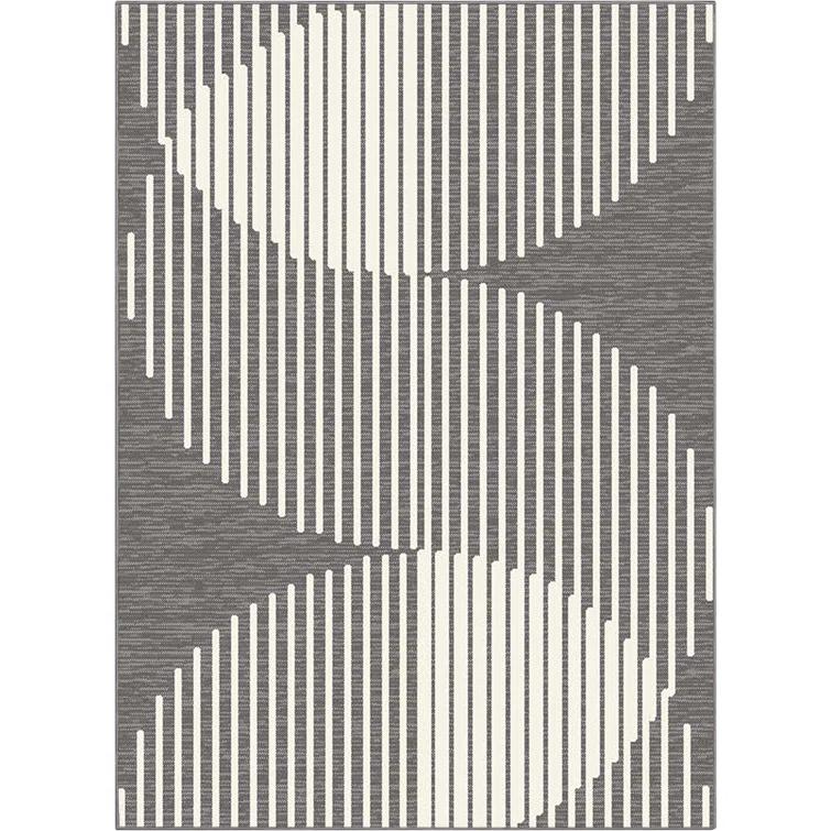 Marshanna Alder Modern Stripes Indoor/Outdoor Ivory Grey Flat-Weave Rug