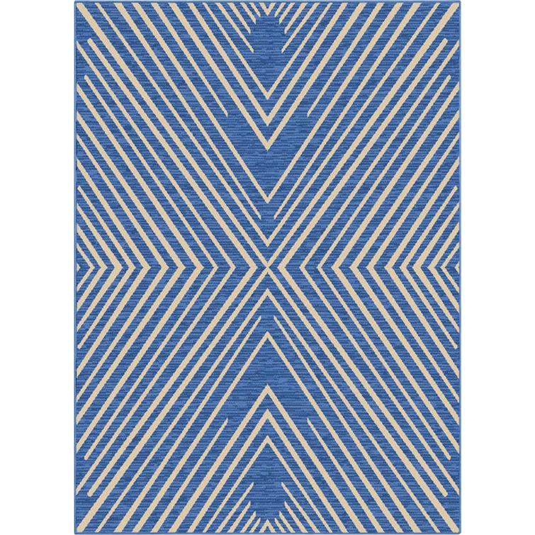 Marshanna Kesia Modern Stripes Indoor/Outdoor Blue Flat-Weave Rug