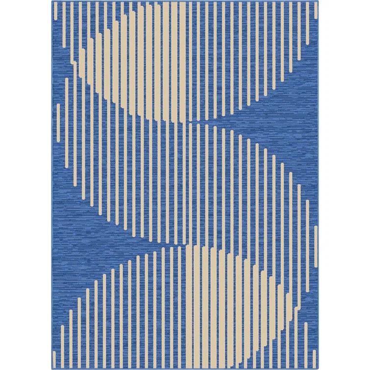 Marshanna Alder Modern Stripes Indoor/Outdoor Blue Flat-Weave Rug