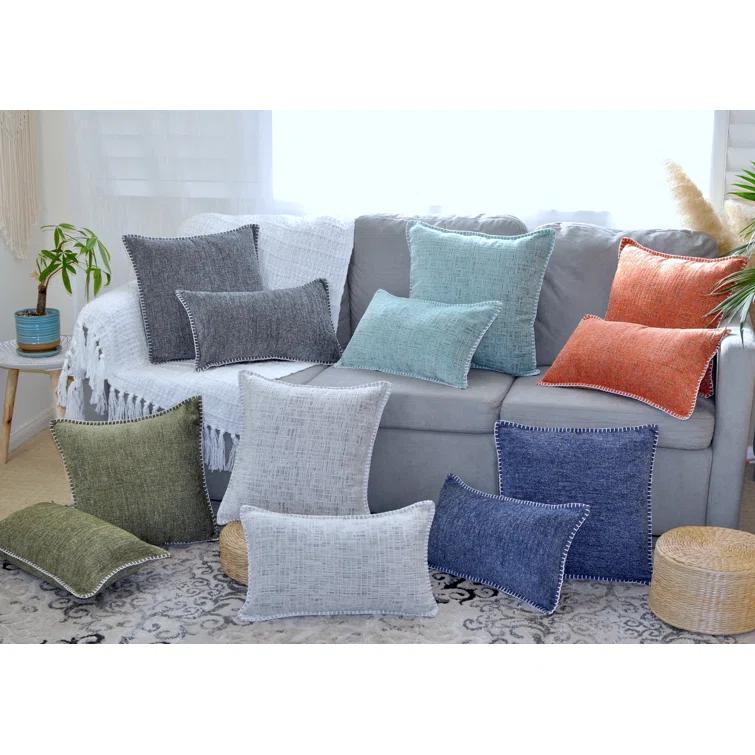 Oveesha Tassel Soft Chenille Throw Pillow Covers With Stitched Edge (Set of 2)