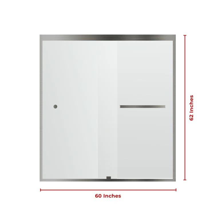 56" - 60" W, 62"H Double Sliding Semi-Frameless with Fixed Glass Panel 60" W x 62" H Shower Door