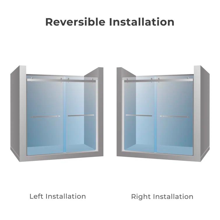 56" - 60" W 74” H Double Sliding Frameless Shower Door with Fixed Glass Panel