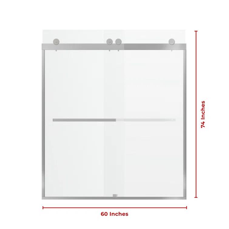 56" - 60" W 74” H Double Sliding Frameless Shower Door with Fixed Glass Panel