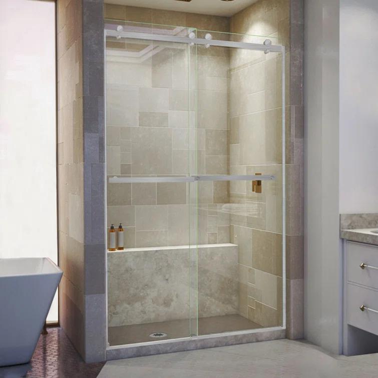 56" - 60" W 74” H Double Sliding Frameless Shower Door with Fixed Glass Panel
