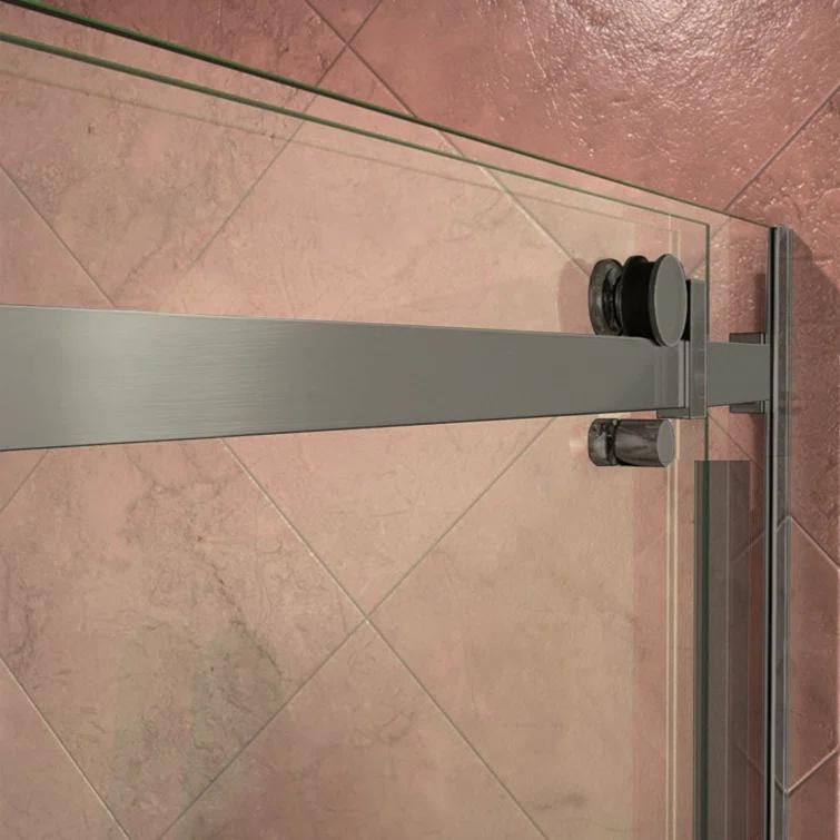 56" - 60" W 74” H Double Sliding Frameless Shower Door with Fixed Glass Panel