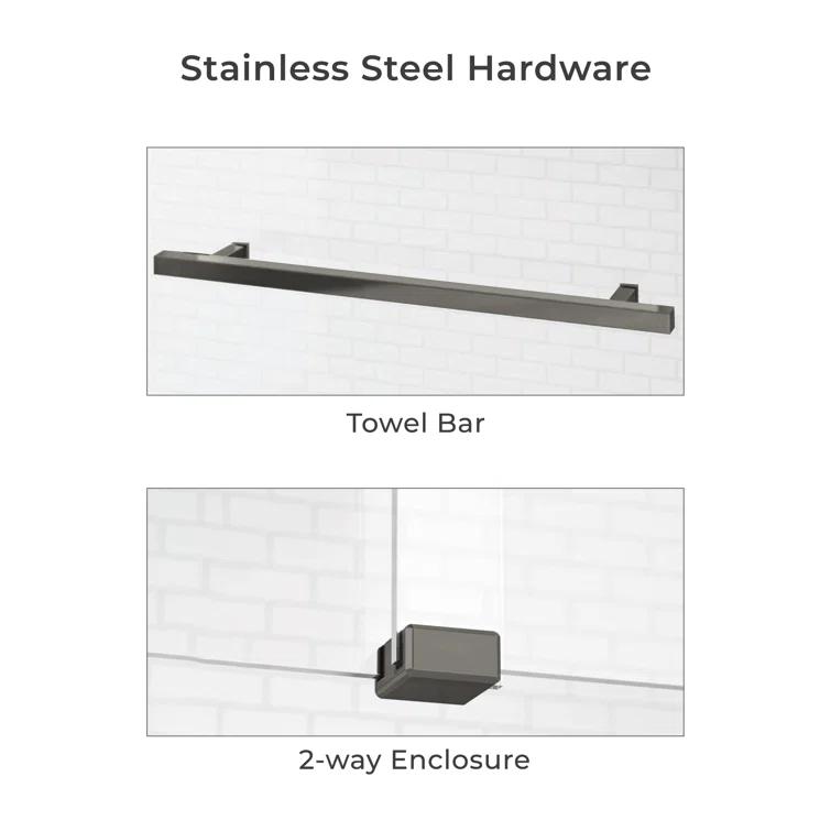 56" - 60" W 74” H Double Sliding Frameless Shower Door with Fixed Glass Panel