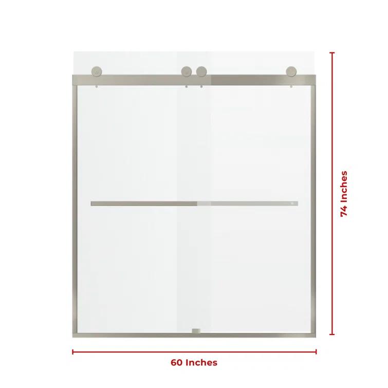 56" - 60" W 74” H Double Sliding Frameless Shower Door with Fixed Glass Panel
