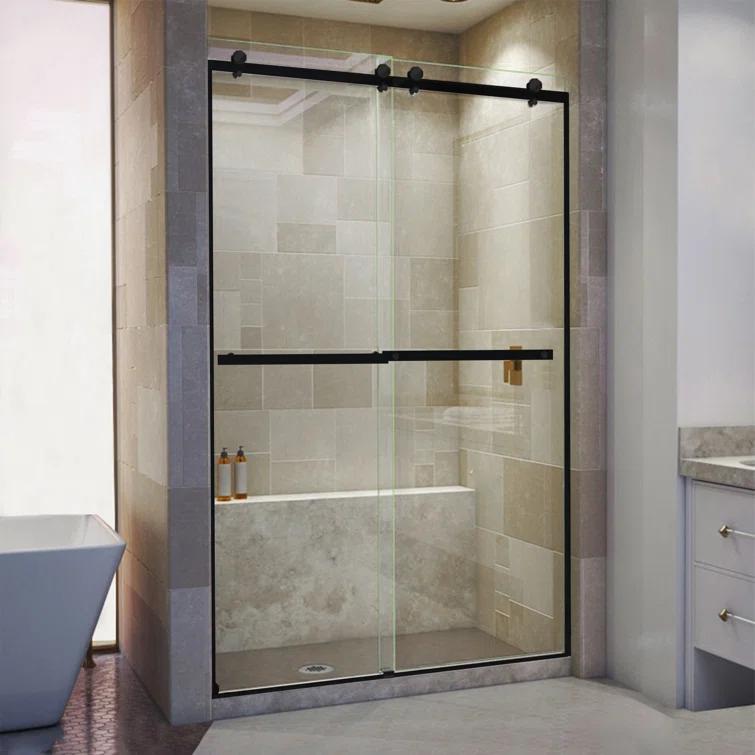 56" - 60" W 74” H Double Sliding Frameless Shower Door with Fixed Glass Panel