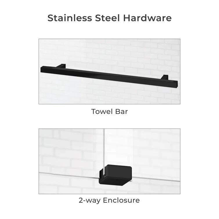 56" - 60" W 74” H Double Sliding Frameless Shower Door with Fixed Glass Panel