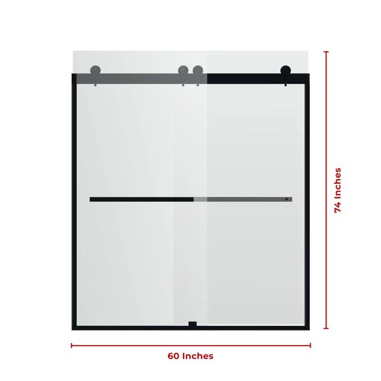 56" - 60" W 74” H Double Sliding Frameless Shower Door with Fixed Glass Panel