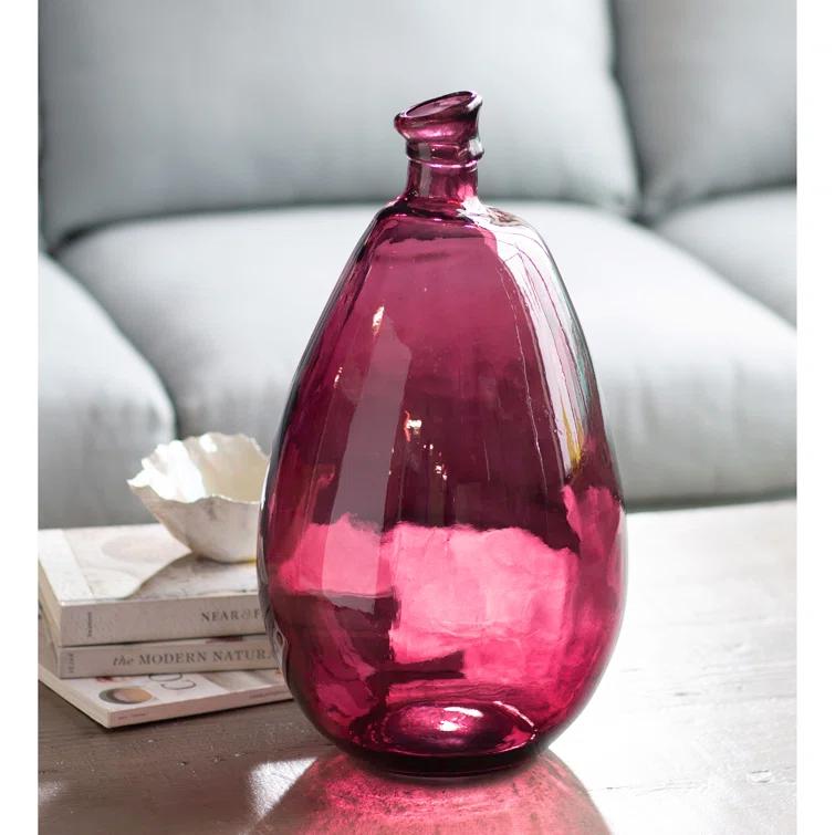 VivaTerra Recycled Tall Glass Balloon Vase – Handblown Glass Vases for Centerpieces – Unique Organic Shape in a Delicate Aqua Color – Sustainable and Unique Home Decor (19" H x 10" Dia.)